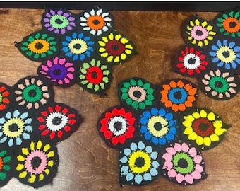 Vintage Handmade Crochet Granny Square Floral Placemat Set of 4