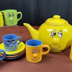 Vintage Ceramic Funny Silly Face Tea Set Lot of 11 Pieces