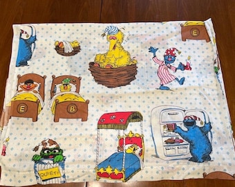 Sesame Street Bedtime Twin Flat Sheet Big Bird Bert Ernie Cookie Monster Muppets