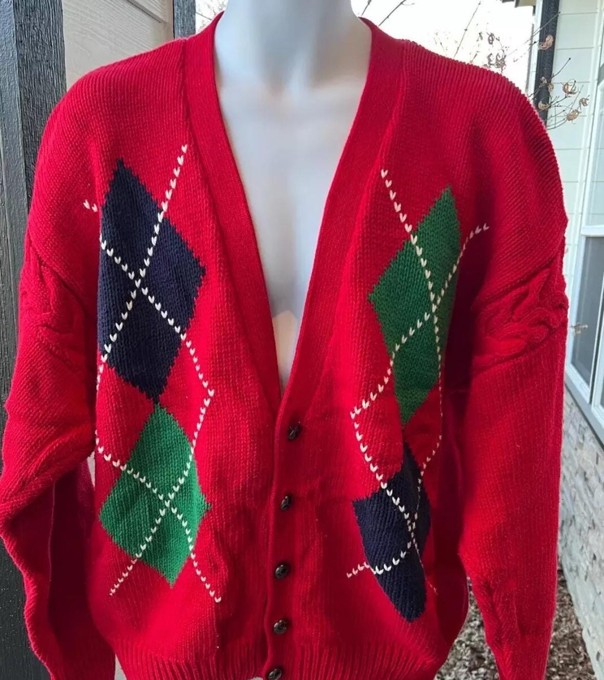 Red Argyle Cardigan - Etsy Red Argyle Cardigan - Etsy