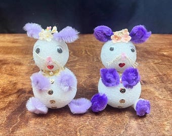 Vintage Handmade Chenille Christmas Snowmen Mice Figure Lot of 2