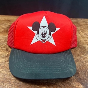 Vintage Mickey Mouse Hat Cap Snapback Trucker Red Mesh Walt Disney Cartoon 80s