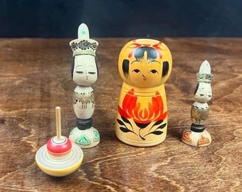 Vintage Japanese Kokeshi Doll Toothpick Holder and Top