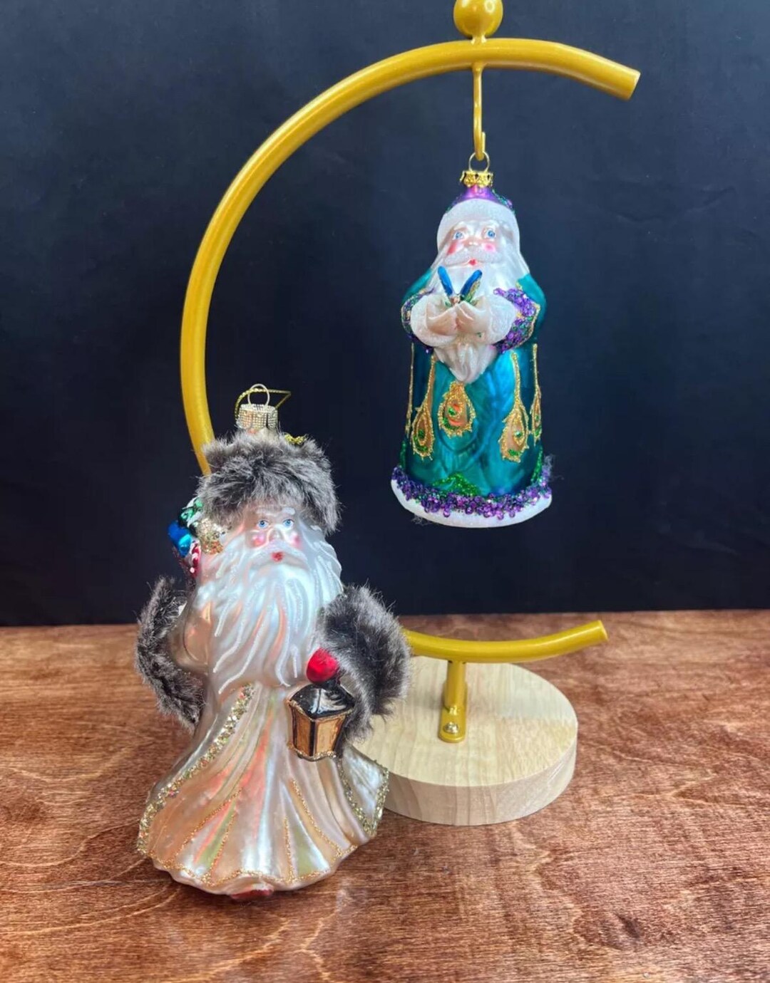 Blown Glass Santa Father Christmas Fur Trim & Old World Santa Ornaments ...