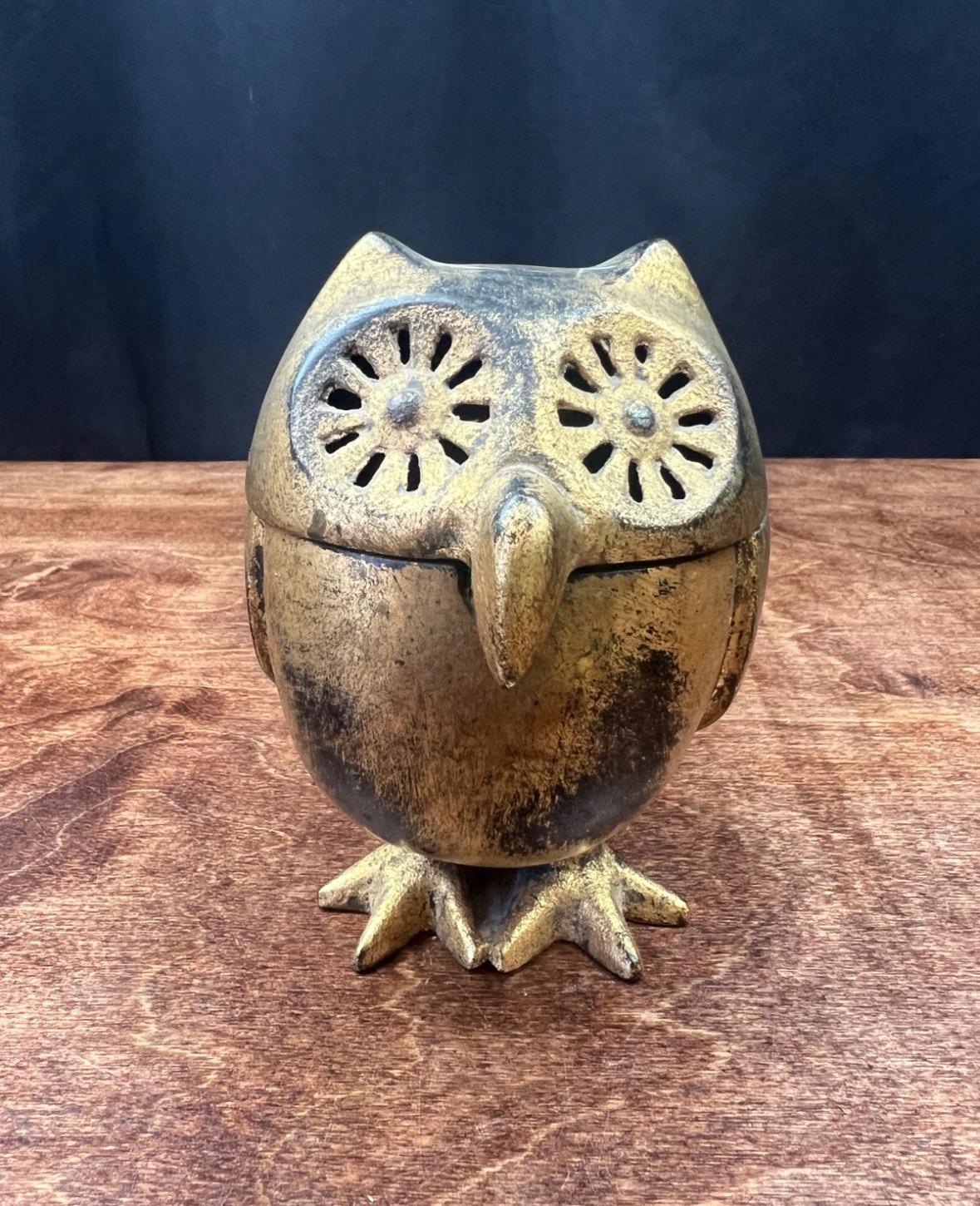 Japanese Antique Owl Cast Iron Lantern Censer Collector Rare