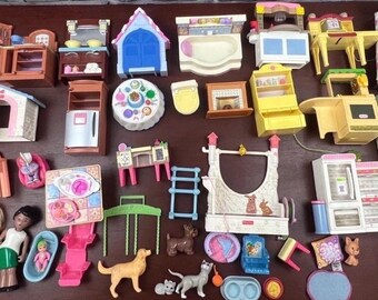 Vintage 90s Fisher Price My Loving Family Doll and Furniture Lot of 50+