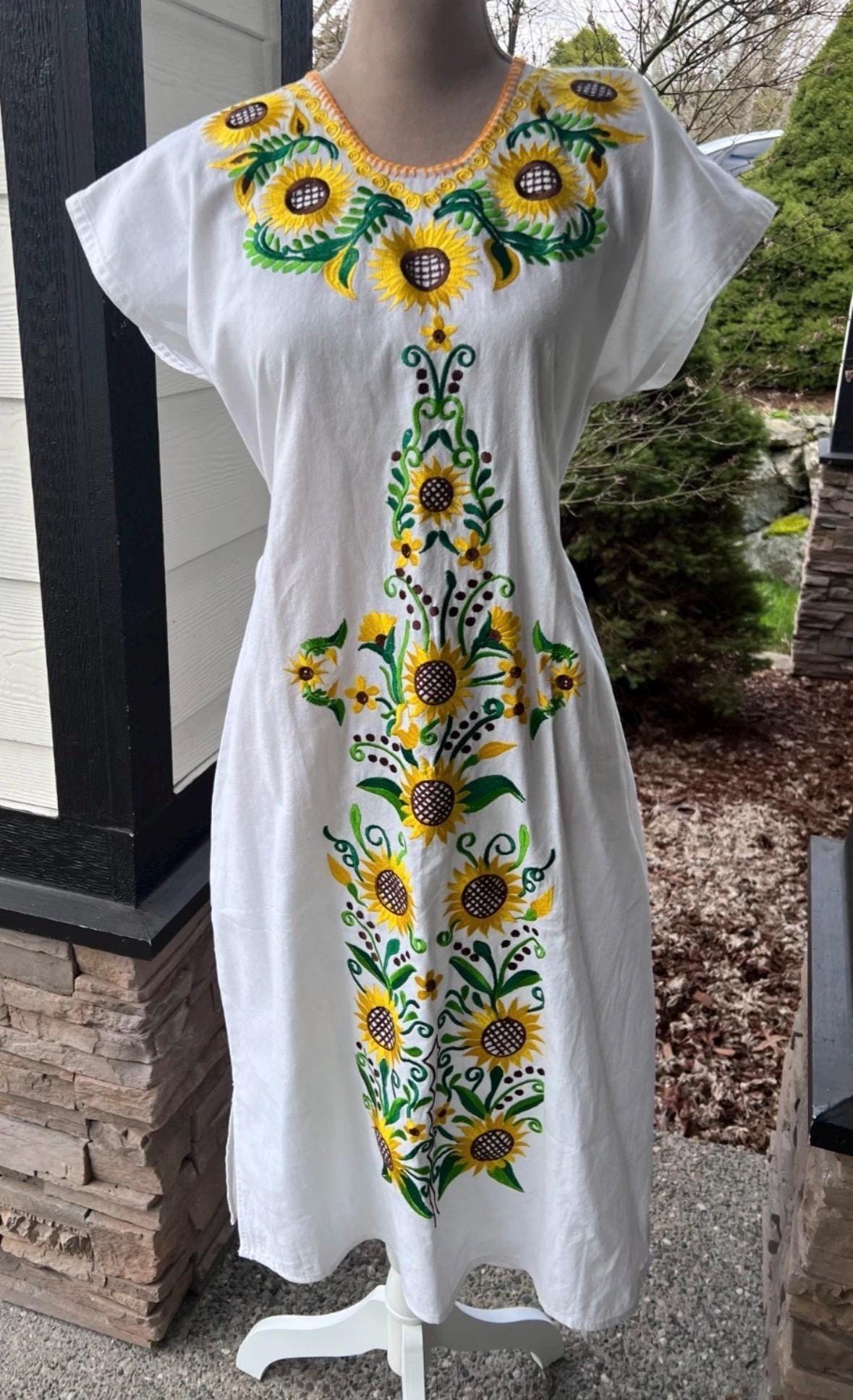 Sunflower Embroidered Dress - Etsy
