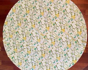 Mantel redondo de algodón con estampado floral de margaritas blancas vintage de 68 pulgadas.
