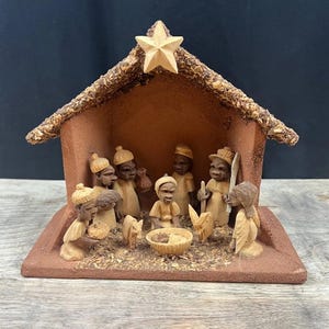 Vintage Wooden Hand Carved African Nativity Scene