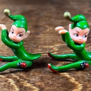 Lote de 2 duendes navideños de goma vintage para macetas: duendes y hadas.