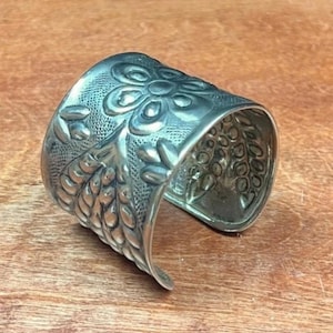 Punched Tin Flower Power Silver Cuff Bracelet