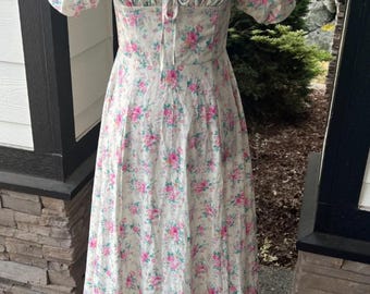 Womens  Cottagecore Coquette Ivory Floral Bubble Sleeve Smocked Maxi Dress