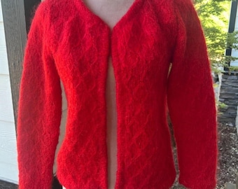 Vintage 80s Italian Cotton Cable Knit Fruity Cardigan Made in