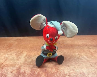 Vintage Christmas Mouse Dakin Dream Pet Santa Claus Elf Poseable Red Velvet Felt