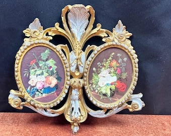 ヴィンテージ アールヌーボー 装飾金箔二重花柄静物画フレーム