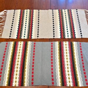 Vintage Swedish Handwoven Wool Table Runner Textile Lot of 2 Scandinavian