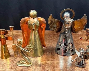 Vintage Christmas Brass & Copper Angel Figure Lot of 6
