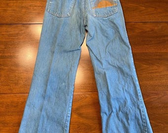 1970s Vintage Farah Flare Leg Jeans w Embroidered Sun