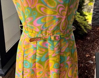 Vestido vintage de los años 60 de Carol Brent, estilo psicodélico y sin mangas, talla 12