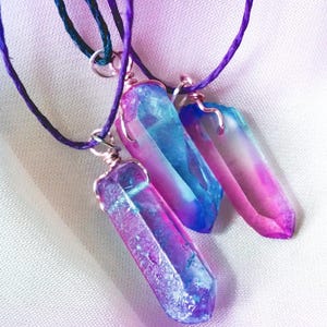Blue & Purple Aura Quartz Crystal Necklace | Blue, Pink, Purple Angel Aura Necklace | Angel Aura Pendant | Hypoallergenic Crystal Jewelry