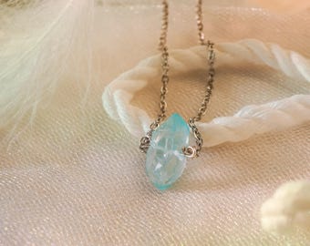 Collar de cristal de cuarzo Aqua Aura / Collar de cuarzo Blue Angel Aura / Colgante de cristal Aqua Aura auténtico / Joyería Aqua Aura, protección