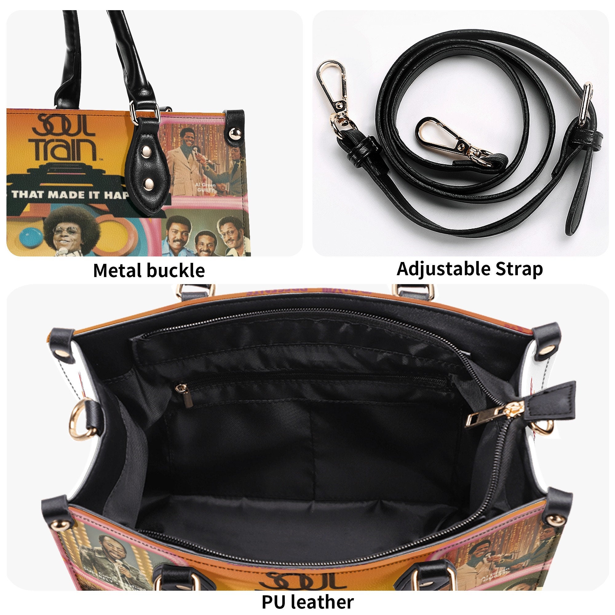 Soul Train Women Leather Handbag, Travel handbag, Gift for fan