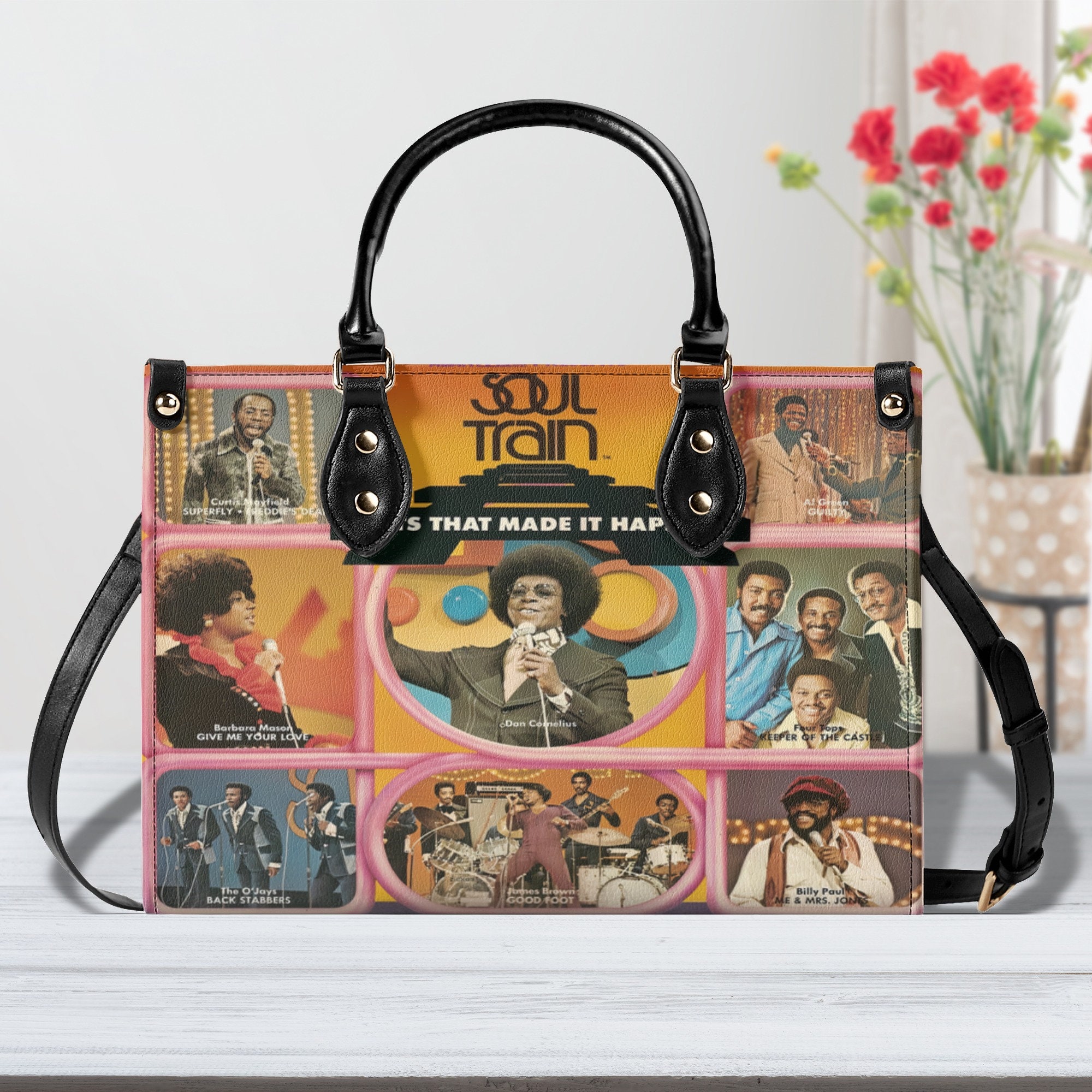 Soul Train Women Leather Handbag, Travel handbag, Gift for fan