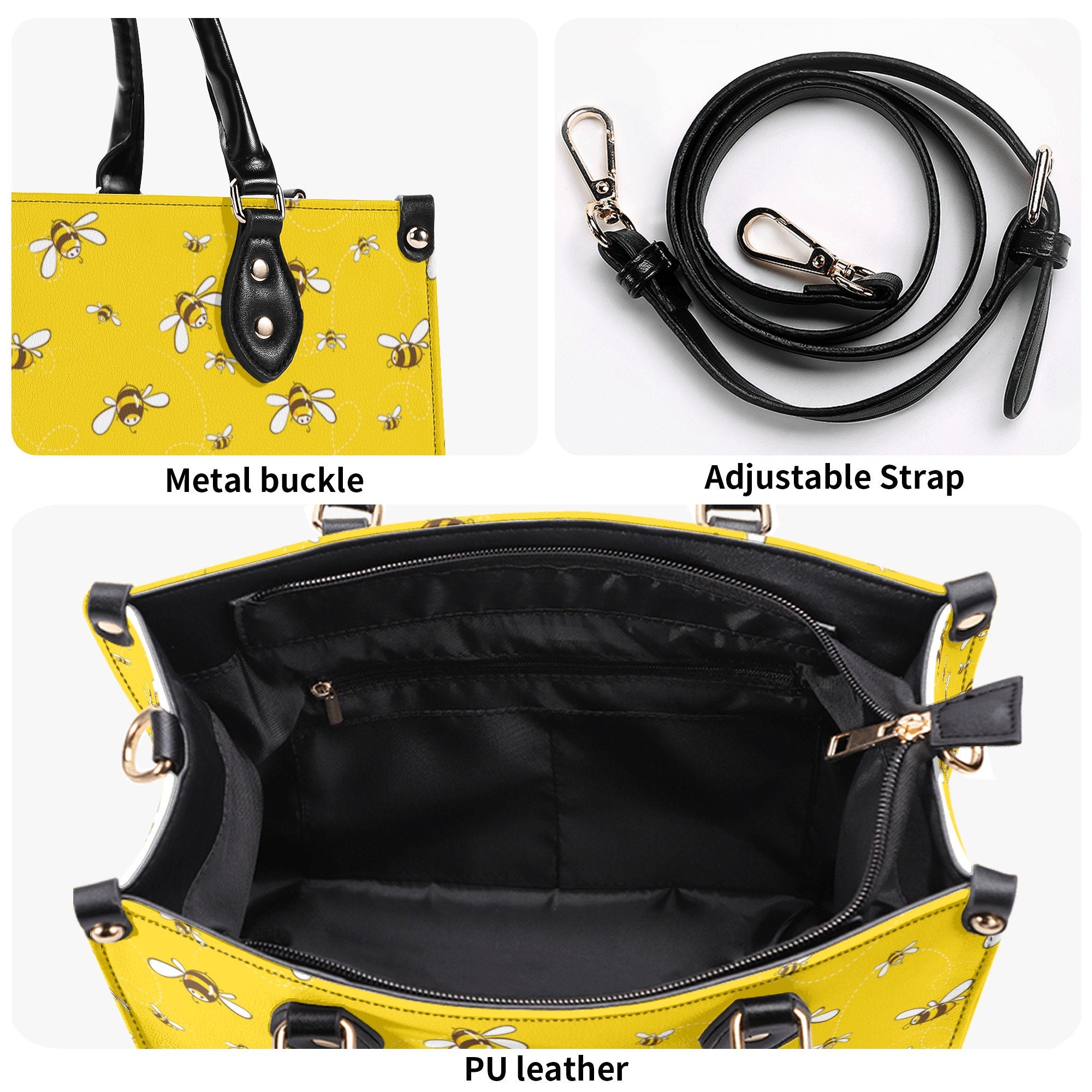 Bee Women Leather Handbag, Travel handbag, Gift for fan