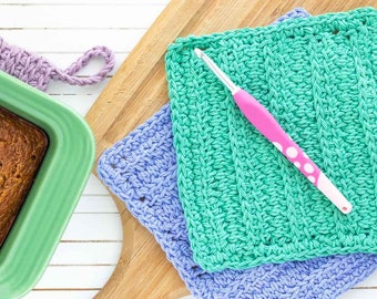 CROCHET PATTERN Farmhouse Dishcloth Crochet Printable PDF Simple Dishcloth Pattern Easy Crocheted Washcloth Ribbed Dish Cloth Rustic