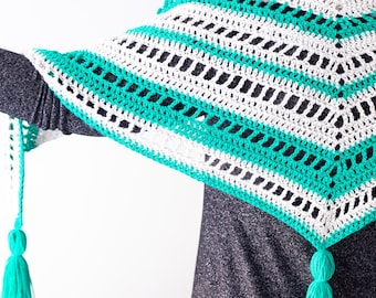 CROCHET PATTERN Striped Triangle Scarf (Printable PDF) | Easy Shawl Pattern | Stardew Triangle Scarf | Crocheted Shawl with Tassels