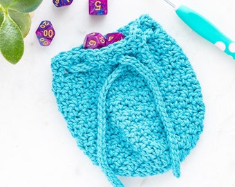 CROCHET PATTERN Drawstring Dice Bag (Printable PDF) | Small DnD Dice Bag | Easy Crochet Trinket Pouch | Die Storage Sack | Divine Dice Bag