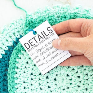 Crochet Project Details Tag Printable PDF WIP Information Digital Download Crochet Work in Progress Tags image 1