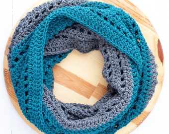 Easy Crochet Infinity Scarf Pattern (Printable PDF) | Beginner Color-Blocked Scarf PDF