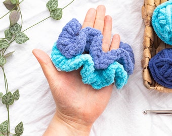 CROCHET PATTERN Blanket Yarn Hair Scrunchie (Printable PDF) | Crochet Scunchies | 90s Style Hair Ties | Easy Crocheted Hair Accessories