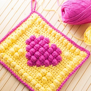 Bobble Heart Potholder Crochet Pattern (Printable PDF with Crochet Chart)