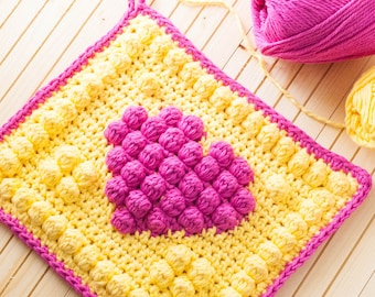 Bobble Heart Potholder Crochet Pattern (Printable PDF with Crochet Chart)