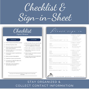 Open House Sign in Sheet and Checklist for Real Estate Checklist for Open House Checklist For Open House Sign in Sheet for Open House Agent