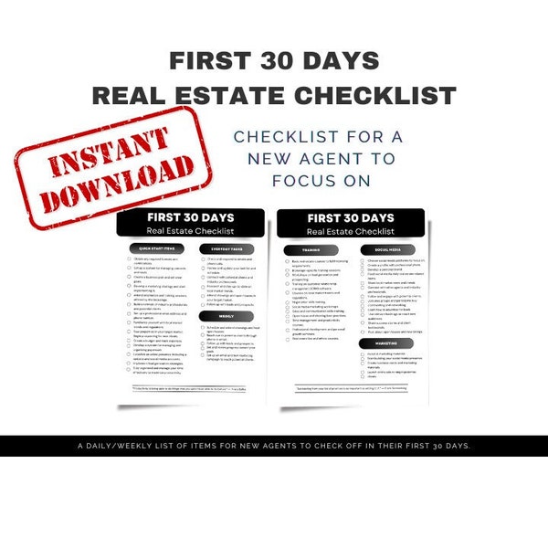 New Agent Checklist First 30 days Real Estate Checklist for New Agents 1st 30 day Checklist for New Agents First 90 day Blog for Real Estate