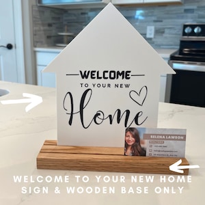 Présentoir pour cartes de visite Bienvenue dans votre nouvelle maison Présentoir pour agent immobilier portes ouvertes Plaque de bienvenue et socle en bois Présentoir pour agent immobilier portes ouvertes
