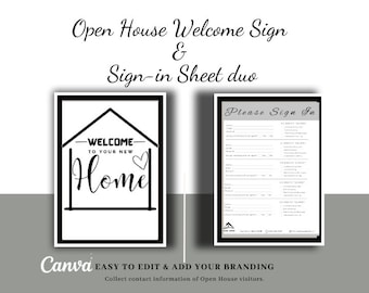 Open House Sign in Sheet and Open House Welcome to Our Open House sign for Realtor Open House Welcome Sign and Sign-in Sheet for Open House