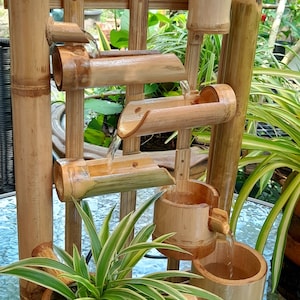 Double bowl table top bamboo fountain indoor fountain,  bamboo fountain make from real bamboo