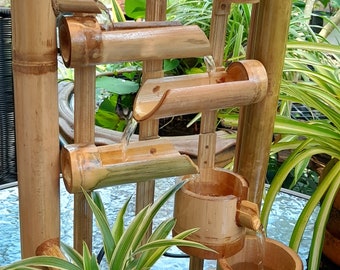 Double bowl table top bamboo fountain indoor fountain,  bamboo fountain make from real bamboo