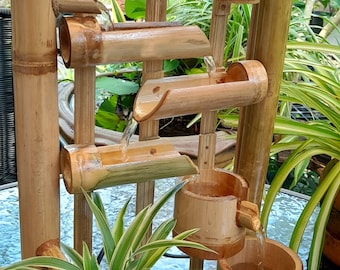 Double bamboo bowl fountain indoor desk fountain art work from bamboo relaxing fountain make from real bamboo