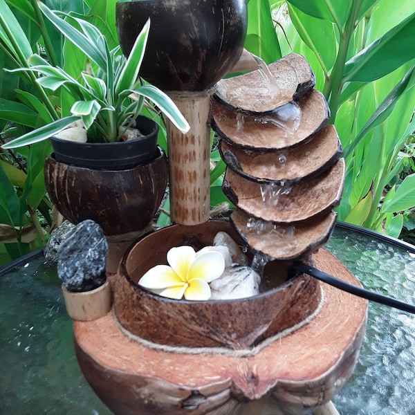 Table top water fountain,mini fountain,indoor fountain handmake fountain real handmake from coconut shell & bamboo