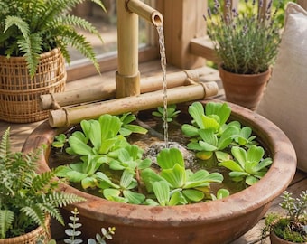 Solar Bamboo Water Fountain Small | Japanese Style Odoshi | Handmade Tabletop Fountain
