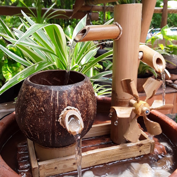 Table top water fountain turbine style,mini fountain,indoor fountain handmake fountain real handmake from coconut shell & bamboo