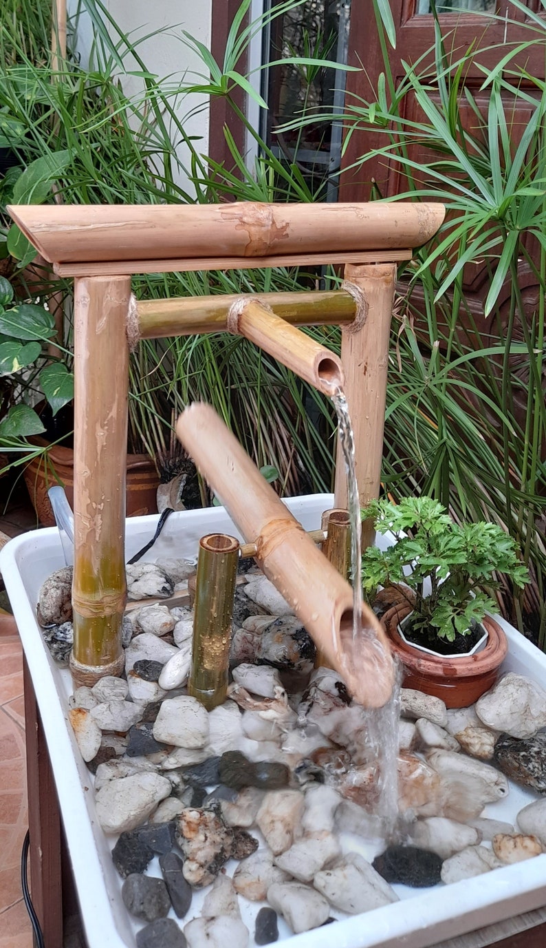 Torii shishi odoshi mini fountain indoor/outdoor fountain japanese style handmake fountain from real bamboo image 3