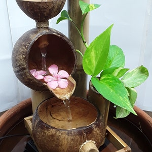 Handmade Coconut Shell Tabletop Fountain: Thai Bamboo Water Feature