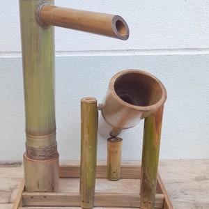 Shishi odoshi fountain with Large dumping bamboo, japanese style indoor/outdoor japanese style handmake fountain from real bamboo. image 8