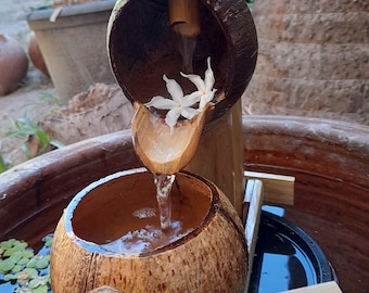 Handmade Coconut Shell Tabletop Fountain, Bamboo Water Feature